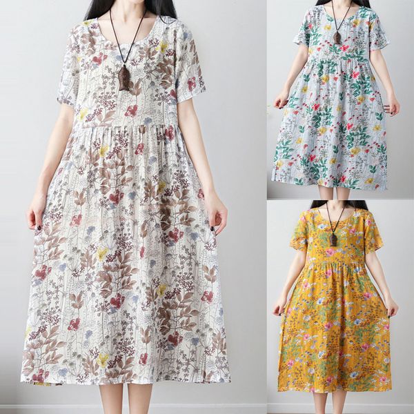 dress summer women long womens casual comfy loose plus size short sleeve cotton linen floral dress vestito donna, Black;gray
dress summer women long womens casual comfy loose plus size short sleeve cotton linen floral dress vestito donna, Black;gray