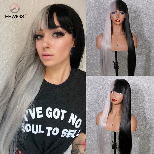 eewigs straight synthetic lace front wig with bangs half black half grey wig high temperature fiber cosplay wigs for black women
eewigs straight synthetic lace front wig with bangs half black half grey wig high temperature fiber cosplay wigs for black women