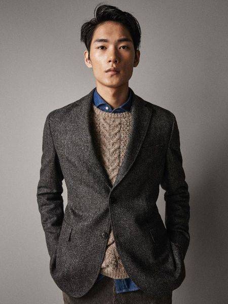 fashion men 's suit jacket coat herringbone pattern tweed man suits only one jacket, White;black
fashion men 's suit jacket coat herringbone pattern tweed man suits only one jacket, White;black