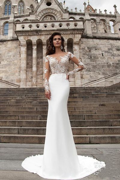 long sleeves lace wedding dresses milla nova beach mermaid sweep train button back bohemian beach wedding dress bridal gowns, White
long sleeves lace wedding dresses milla nova beach mermaid sweep train button back bohemian beach wedding dress bridal gowns, White