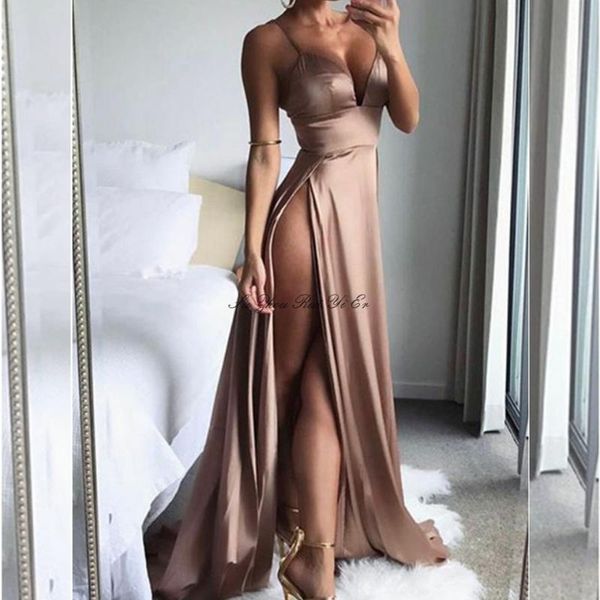 party dresses champagne evening dress with high slit deep v-neck satin prom gowns spaghetti straps zipper-up back long, White;black
party dresses champagne evening dress with high slit deep v-neck satin prom gowns spaghetti straps zipper-up back long, White;black