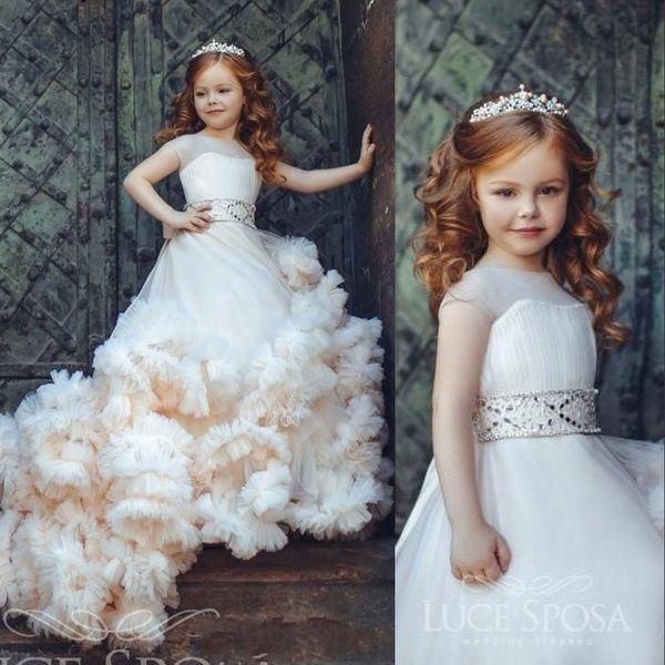new flower girls dresses for weddings illusion neck tulle crystal beaded tiered ruffles birthday girl communion pageant gowns, White;blue
new flower girls dresses for weddings illusion neck tulle crystal beaded tiered ruffles birthday girl communion pageant gowns, White;blue