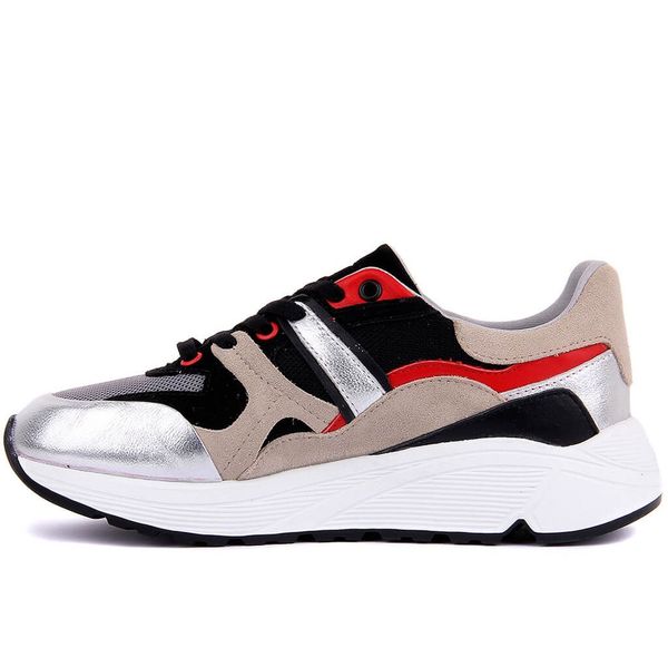 sail lakers-genuine leather women sneakers casual sports shoes silver white, Black
