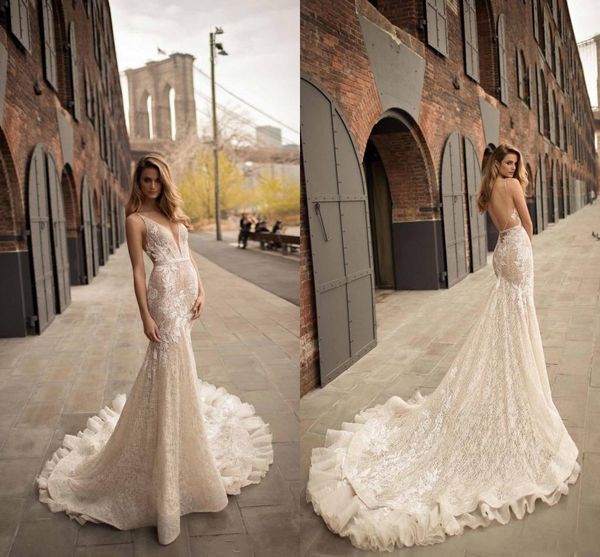 2019 berta mermaid wedding dresses plunging v neck backless wedding gowns sweep train applique lace bridal dress, White
2019 berta mermaid wedding dresses plunging v neck backless wedding gowns sweep train applique lace bridal dress, White