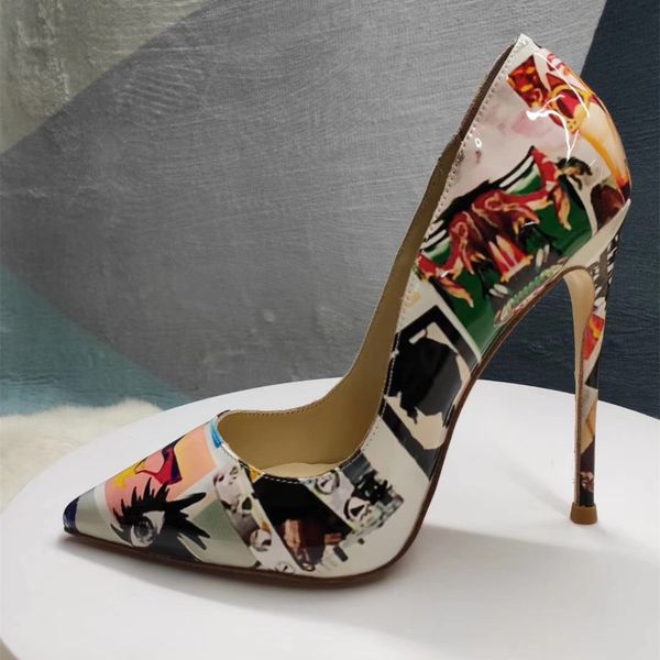 casual designer lady fashion brand women graffiti printed patent leather spikes point toe high heels bride wedding party, Black
casual designer lady fashion brand women graffiti printed patent leather spikes point toe high heels bride wedding party, Black