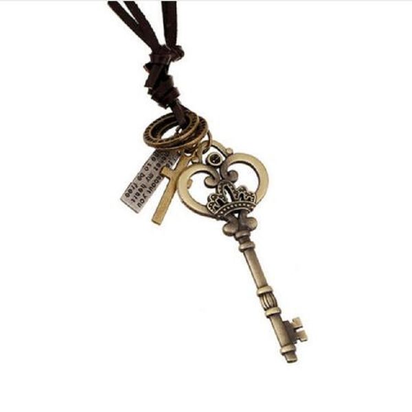 new trendy brown leather chain necklace mens punk design vintage jewelry antique hollow heart key necklace pendant collier, Silver
new trendy brown leather chain necklace mens punk design vintage jewelry antique hollow heart key necklace pendant collier, Silver