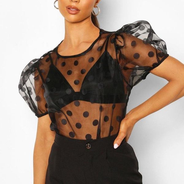 women's mesh sheer see-through short puff sleeves polka dot pullover fashion elastic summr blouse shirts, White
women's mesh sheer see-through short puff sleeves polka dot pullover fashion elastic summr blouse shirts, White