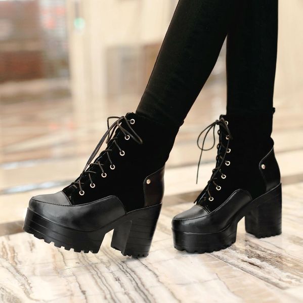 female pu short boots thick high heel ankle bootie lace up platform winter fashion women shoes black red yellow drop shipping
female pu short boots thick high heel ankle bootie lace up platform winter fashion women shoes black red yellow drop shipping