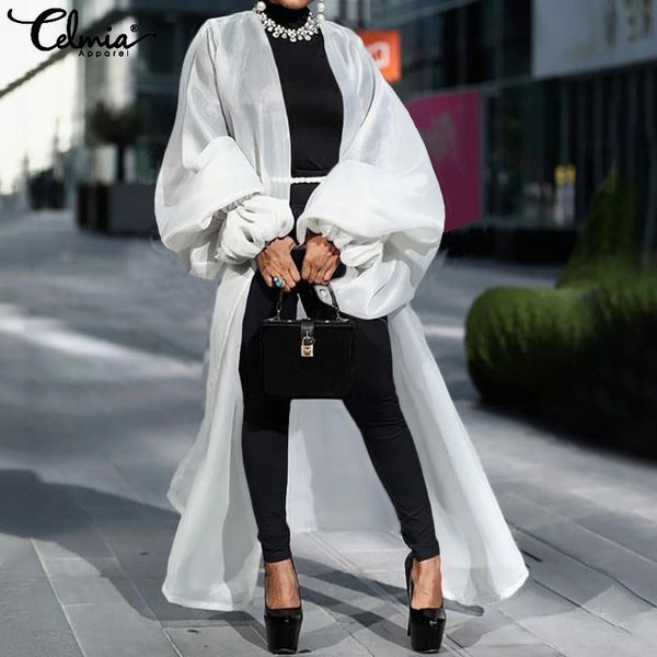 women's long shirts celmia fashion lantern sleeve kimono cardigans casual loose solid bohemian blusas femininas plus size, White
women's long shirts celmia fashion lantern sleeve kimono cardigans casual loose solid bohemian blusas femininas plus size, White