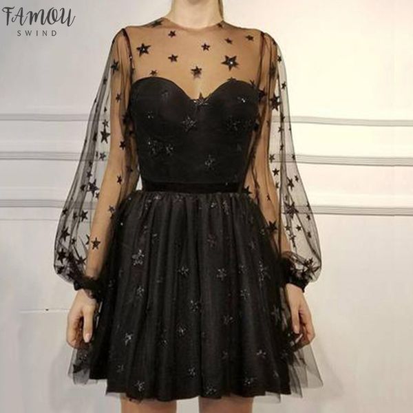 women sequin star print tulle dress ladies mesh see-through cocktail party dress, Black;gray
women sequin star print tulle dress ladies mesh see-through cocktail party dress, Black;gray