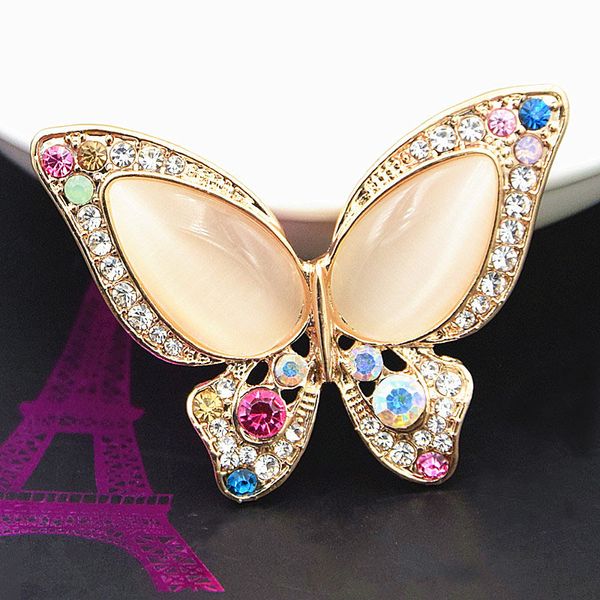 

opal butterfly brooches for women classic zircon wedding brooch pins female animal luxury fashion party jewelry gift new 2019, Gray