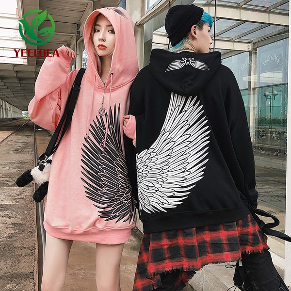 2019 dropshipping new wings hooded sweatshirt fashion versatile men and women loose oversize high street hip hop couple hoodies, Black
