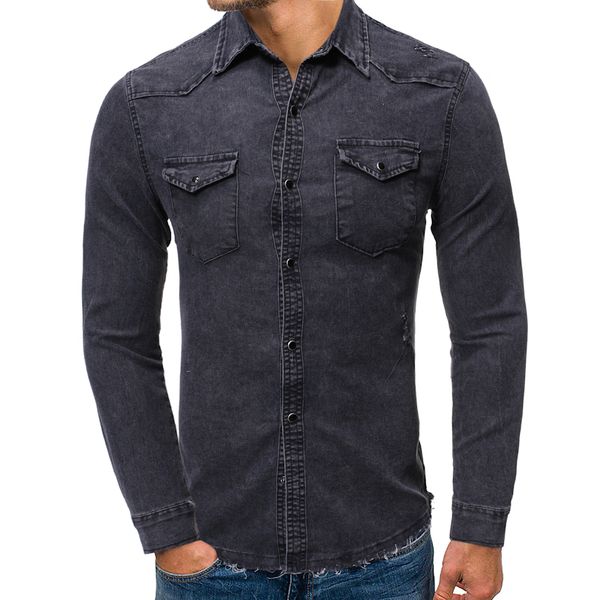men's slim denim shirt fashion lapel collar european and american style fashion handsome long sleeve shirt, White;black
men's slim denim shirt fashion lapel collar european and american style fashion handsome long sleeve shirt, White;black