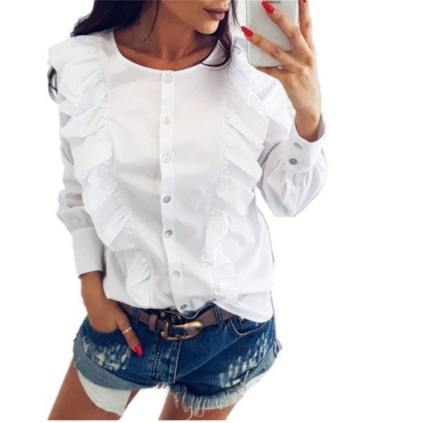 lossky 2018 spring fashion women's ruffles blouse casual o-neck long sleeve button down shirts blue striped office wear, White
lossky 2018 spring fashion women's ruffles blouse casual o-neck long sleeve button down shirts blue striped office wear, White