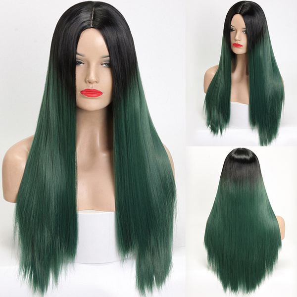 fashion ombre black to green wig for black women heat resistant long silky straight glueless synthetic none lace wig
fashion ombre black to green wig for black women heat resistant long silky straight glueless synthetic none lace wig