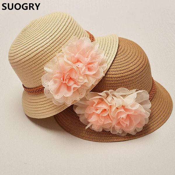 2017 весна лето розничная торговля детский цветочный купол соломенная шляпа новорожденных девочек пляжные шляпы детская шляпа от солнца, Blue;gray