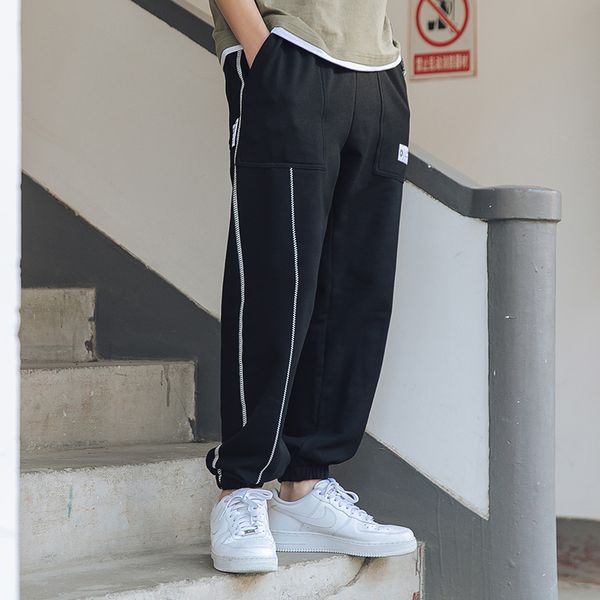 loose-fit men's casual pants harajuku-fashion personality striped harem pants summer basketball jogging sports beam leg, Black
