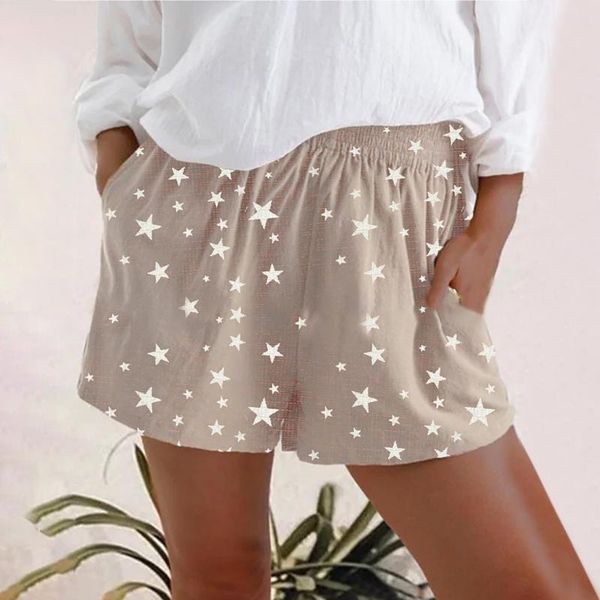new fashion summer star print shorts for women casual clothes star print elastic waist linen short pants pockets shorts 2020, White;black
new fashion summer star print shorts for women casual clothes star print elastic waist linen short pants pockets shorts 2020, White;black