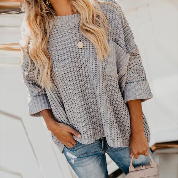 women fashion autumn winter loose o neck sweater solid three quarter jumper casual pocket pullover, White;black
women fashion autumn winter loose o neck sweater solid three quarter jumper casual pocket pullover, White;black
