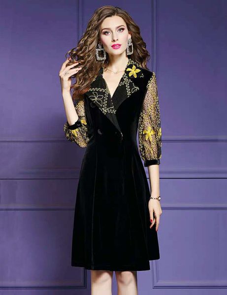 fashion women dress 3/4 sheer sleeve mini dresses 038139, Black;gray