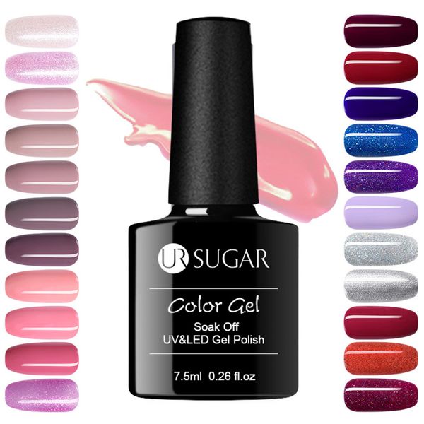 

ur sugar 7.5ml nail gel nail polish glitter soak off uv gel varnish semi-permanent enamel lacquer luminous crackle coat, Red;pink