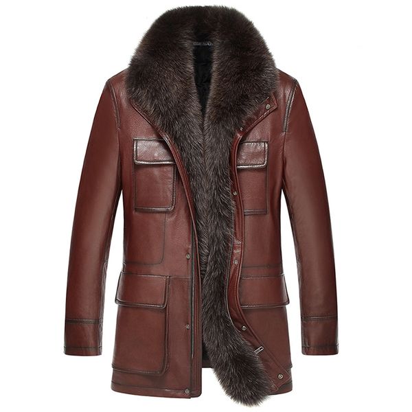 men's goatskin leather coat long fur collar real leather jacket padding cotton winter warm coat male genuine, Black
men's goatskin leather coat long fur collar real leather jacket padding cotton winter warm coat male genuine, Black