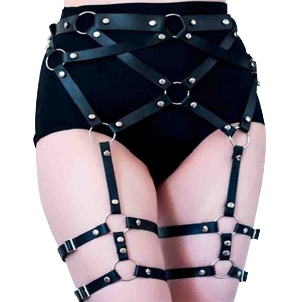 punk garter body adjustable nightclub harness belts ktv circle, Black;white