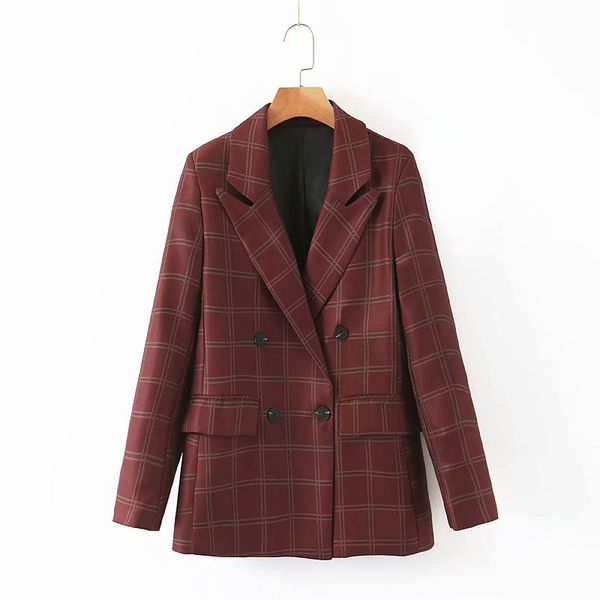western style women's dress 2019 spring and autumn new style fashion double breasted plaid suit jacket women's, Black;white
western style women's dress 2019 spring and autumn new style fashion double breasted plaid suit jacket women's, Black;white