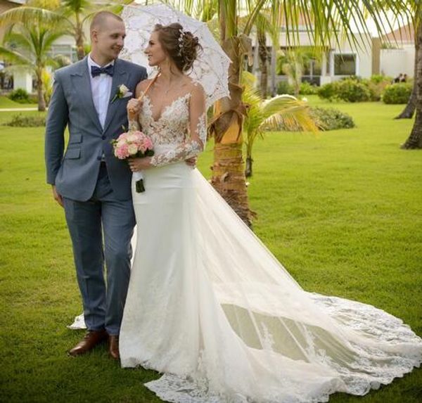modest country wedding dresses mermaid illusion long sleeves lace applique court train sequin wedding bridal gowns plus size, White
modest country wedding dresses mermaid illusion long sleeves lace applique court train sequin wedding bridal gowns plus size, White