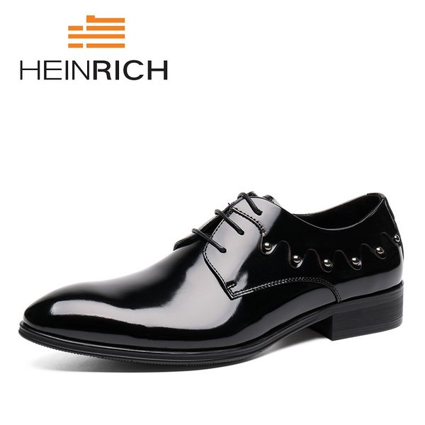 heinrich men derby shoes 2018 new fashion leather lace-up business men shoes dress flats schuhe herren, Black