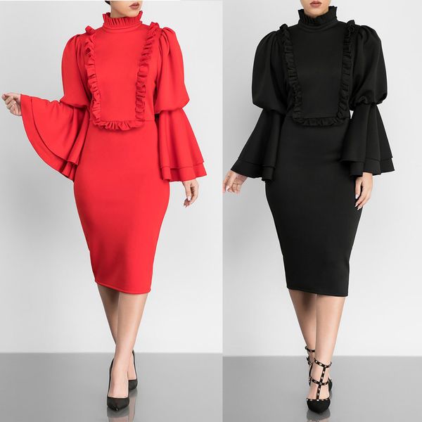 l0169 european and american women's dresses fashion wooden ear trumpet sleeve pencil dress, Black;gray
l0169 european and american women's dresses fashion wooden ear trumpet sleeve pencil dress, Black;gray