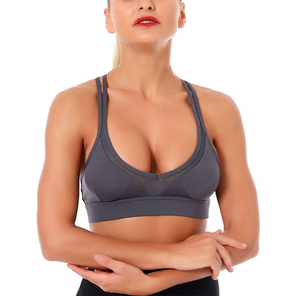 women's yoga sports bra cross strap v neck open back fitness underwear running fitness quick dry gather bra, White;black