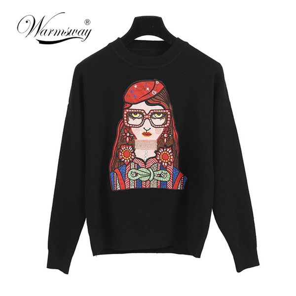 runway viscose brand sweater women new designer glass sweet girl pattern long sleeve chic knit pullover fashion jumper c-082, White;black 
runway viscose brand sweater women new designer glass sweet girl pattern long sleeve chic knit pullover fashion jumper c-082, White;black