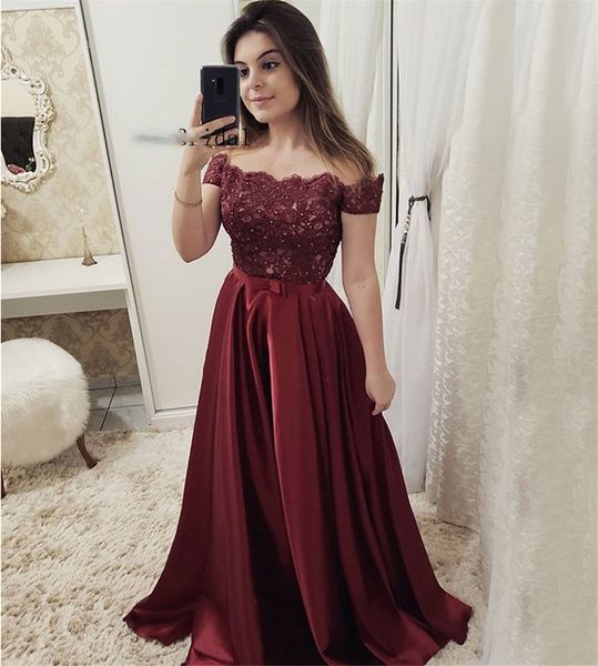 2019 satin long dress prom boat neck off the shoulder dark red lace formal occasion dresses custom made women party gowns, Black
2019 satin long dress prom boat neck off the shoulder dark red lace formal occasion dresses custom made women party gowns, Black