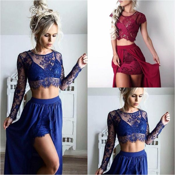 blue sheer lace prom dresses 2 piece illusion long sleeves holiday formal summer evening gowns 2018 hi low chiffon boho prom, Black
blue sheer lace prom dresses 2 piece illusion long sleeves holiday formal summer evening gowns 2018 hi low chiffon boho prom, Black