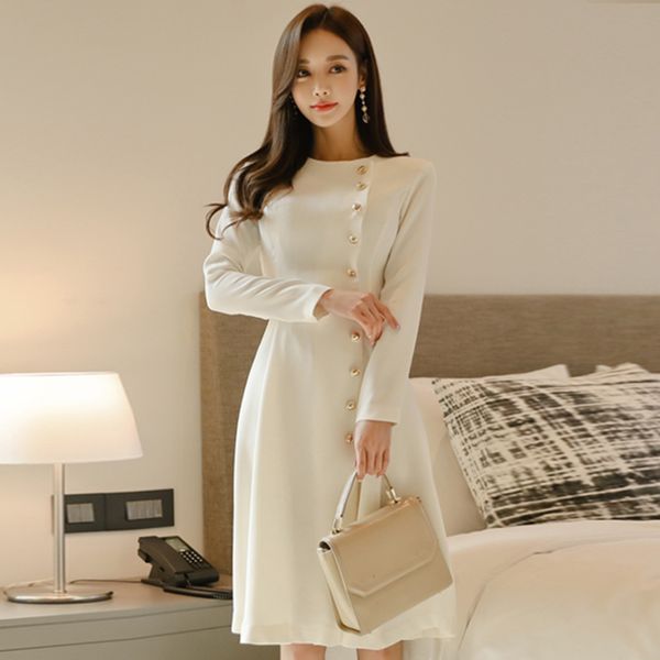 women casual long sleeve button dress elegant dress office lady autumn winter basic high waist fashion, Black;gray
women casual long sleeve button dress elegant dress office lady autumn winter basic high waist fashion, Black;gray
