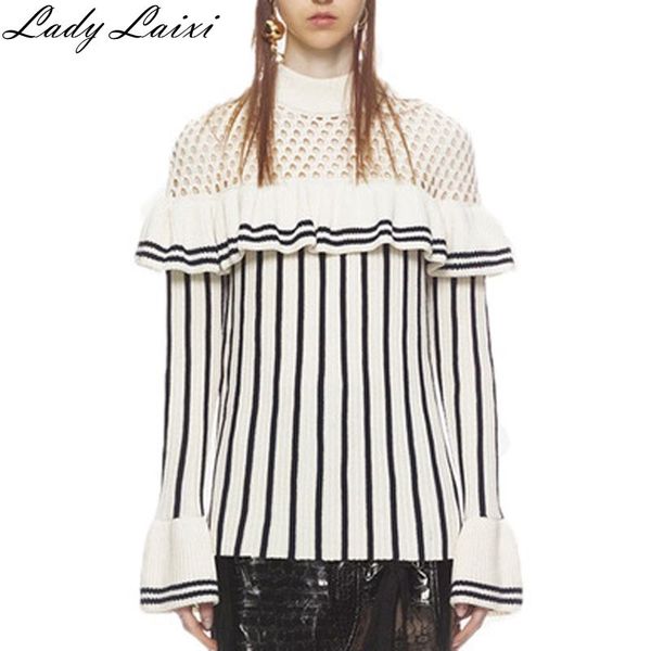2019 autumn winter runway desigher women sweater self portrait knitted cutout ruffle flare sleeve striped sweater pullover, White;black
2019 autumn winter runway desigher women sweater self portrait knitted cutout ruffle flare sleeve striped sweater pullover, White;black