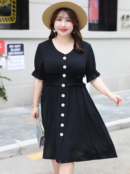 minsunda plus size v neck button front shirred waist solid dress summer puff sleeve midi dresses women fashion a line dress, Black;gray
minsunda plus size v neck button front shirred waist solid dress summer puff sleeve midi dresses women fashion a line dress, Black;gray