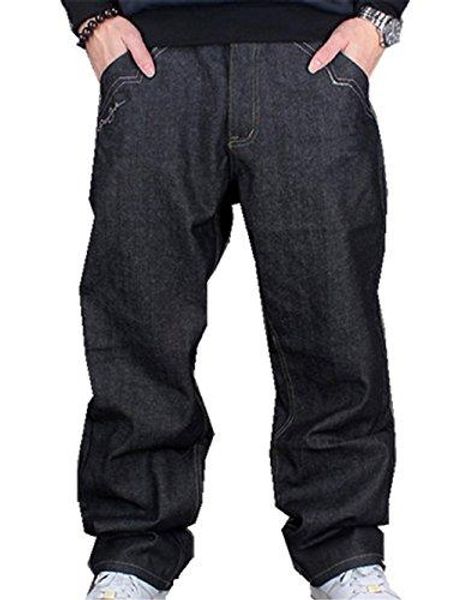ruiatoo men's baggy jeans classic plain loose hip hop pants dance black jeans denim, Blue