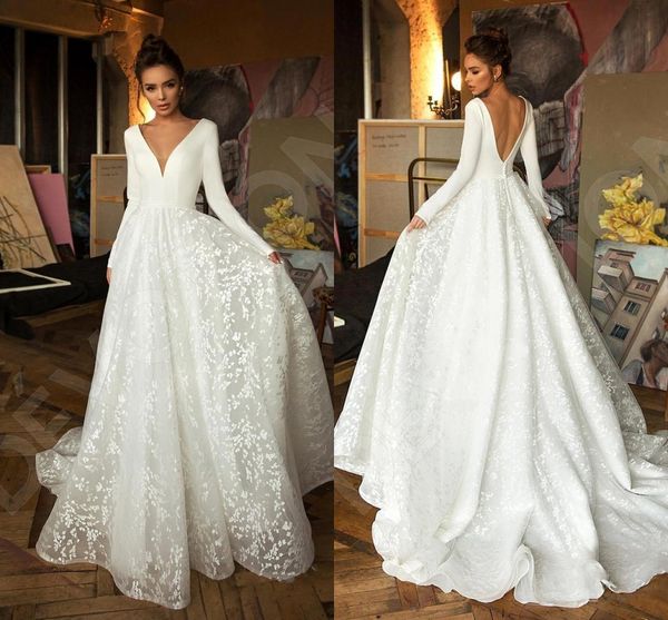 berta 2019 long sleeves a-line beach bohemian wedding dresses vintage v neck open back plus size boho bridal gown bc2474, White
berta 2019 long sleeves a-line beach bohemian wedding dresses vintage v neck open back plus size boho bridal gown bc2474, White