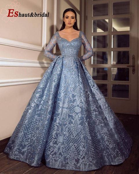 in stock dubai dusty blue luxury v-neck evening dress 2019 handmade full lace beading long sleeves wedding party dress, White;black
in stock dubai dusty blue luxury v-neck evening dress 2019 handmade full lace beading long sleeves wedding party dress, White;black