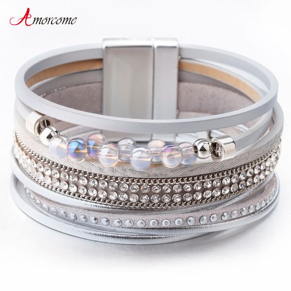 amorcome multilayer leather bracelets for women femme trendy handmade boho crystal beads wide wrap bracelet female jewelry, Golden;silver
amorcome multilayer leather bracelets for women femme trendy handmade boho crystal beads wide wrap bracelet female jewelry, Golden;silver