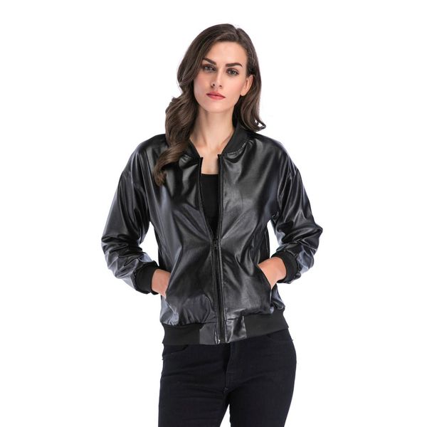 fashion spring and autumn women's pu imitation leather long sleeve short jacket slim zipper stand collar jacket, Black;brown
fashion spring and autumn women's pu imitation leather long sleeve short jacket slim zipper stand collar jacket, Black;brown