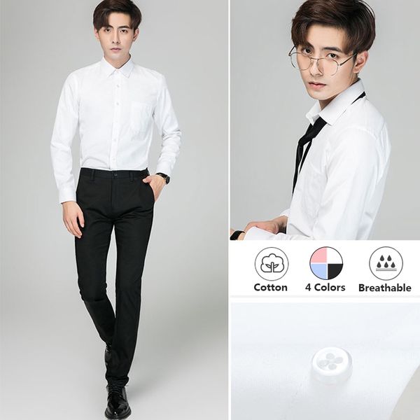 men's dress shirts formal korean business casual plain slim long sleeves shirt white oversized offical, White;black
men's dress shirts formal korean business casual plain slim long sleeves shirt white oversized offical, White;black
