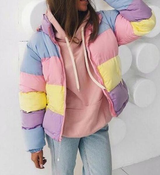 multicolor contrast rainbow stripe warm jacket turtleneck zipper hooded coat korean japanese lolita pink block windbreaker women, Black 
multicolor contrast rainbow stripe warm jacket turtleneck zipper hooded coat korean japanese lolita pink block windbreaker women, Black