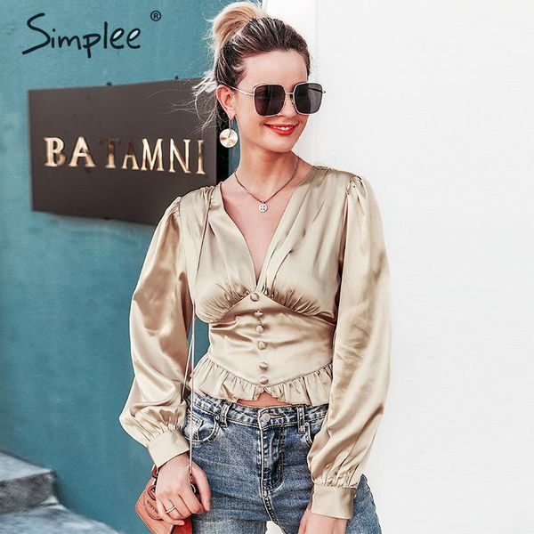 simplee satin v-neck women blouse shirt puff sleeve ruffled feminina shirt vintage high waist ladies autumn, White
simplee satin v-neck women blouse shirt puff sleeve ruffled feminina shirt vintage high waist ladies autumn, White