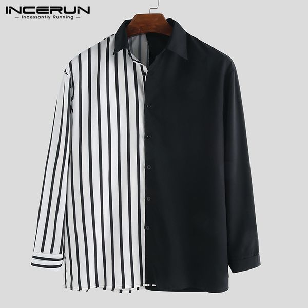 men's casual shirts incerun men shirt long sleeve striped patchwork lapel personality fashion brand mens camisa streetwear s-5xl, White;black
men's casual shirts incerun men shirt long sleeve striped patchwork lapel personality fashion brand mens camisa streetwear s-5xl, White;black