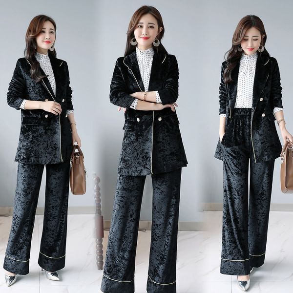 spring work pant suits double breasted velvet blazer jacket & elastic waist pant 2 piece sets suit women outfits feminino, White;black
spring work pant suits double breasted velvet blazer jacket & elastic waist pant 2 piece sets suit women outfits feminino, White;black
