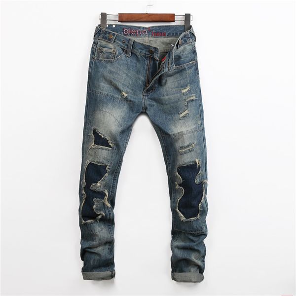popular hole worn ripped jeans homme retro plus size straight leg patch skinny jeans men full length brand designed denim pants, Blue
popular hole worn ripped jeans homme retro plus size straight leg patch skinny jeans men full length brand designed denim pants, Blue