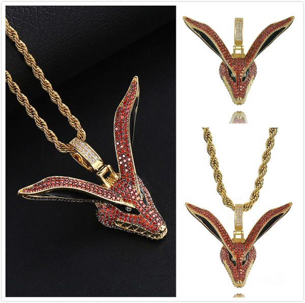 new fashion gold plated red diamond animal nine long ear fox pendant necklace full cubic zirconia hip hop rapper jewelry gift for men women, Silver
new fashion gold plated red diamond animal nine long ear fox pendant necklace full cubic zirconia hip hop rapper jewelry gift for men women, Silver